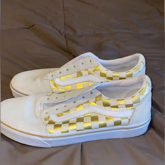 Gold checkered Vans, never worn, missing shoelaces
